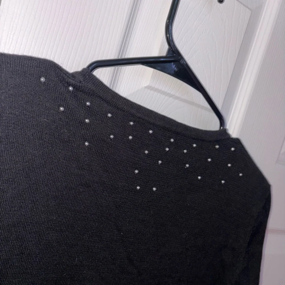 Black long sleeve blingy Christmas tree top with rhinestones and beads - Picture 5 of 8